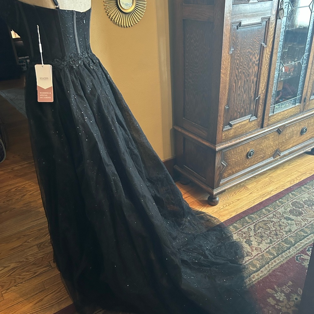 SALE- Price Reduced!!! Stacees Black Tulle Corset Prom Dress Size 6 -Prom NWT - Picture 8 of 11
